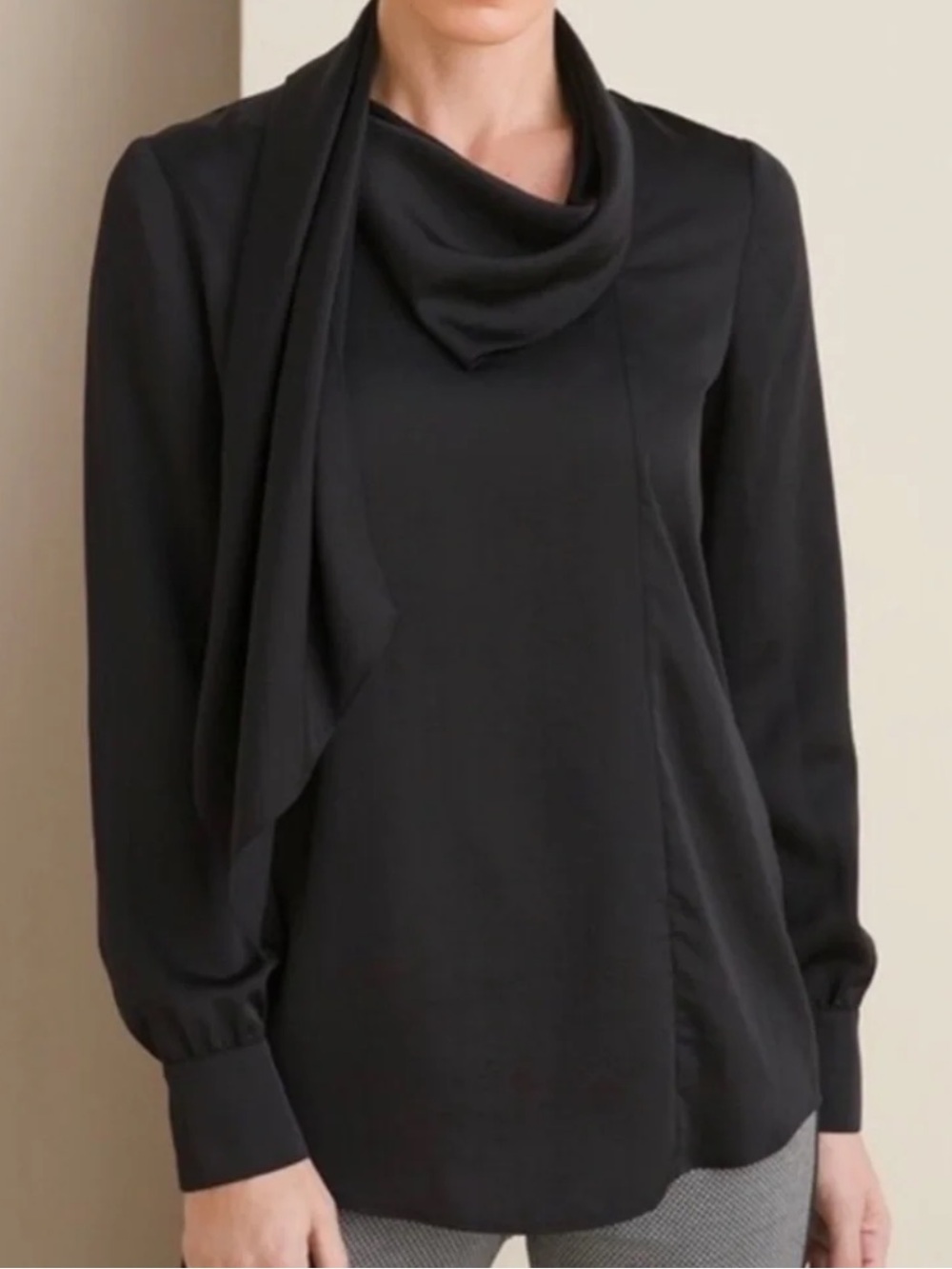 NWT Chico’s Wrap Neck Blouse Black Long-Sleeve Women's 2/ Large/ US 12